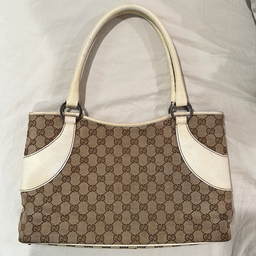 Authentic GUCCI GG Pattern Shoulder Tote Bag Canvas and Leather